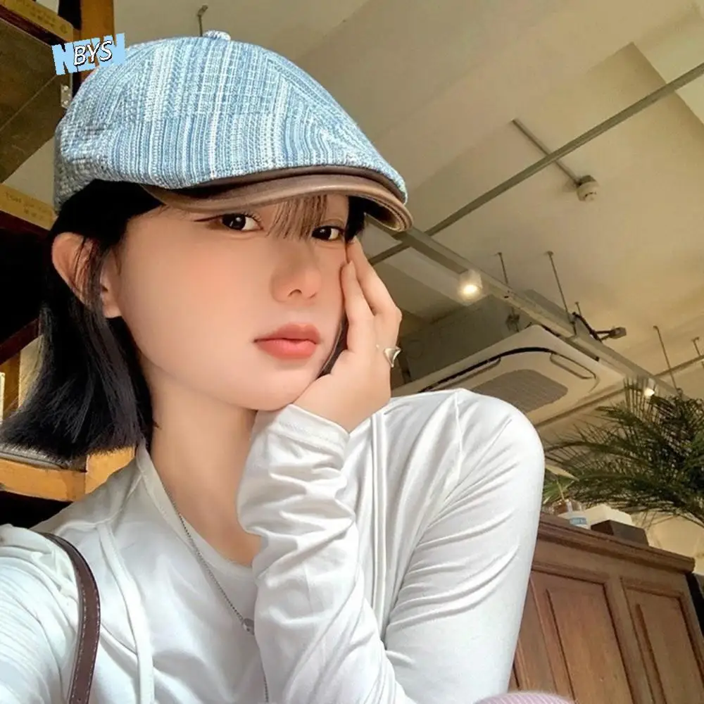 

Vintage Retro Denim Beret Flat Brim Versatile Cowboy Beret Y2k Artist Painter Cap Streetwear