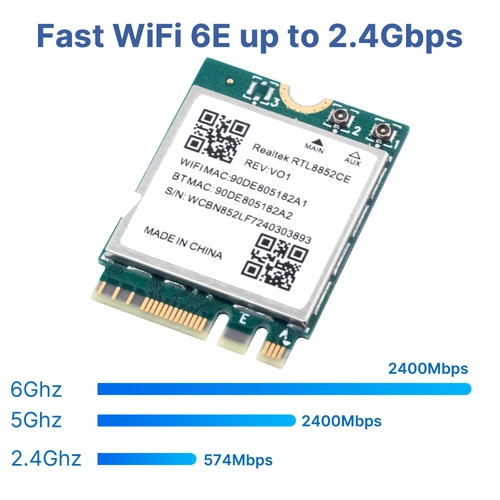 Imagen 2 del producto Tarjeta de red WiFi Wi-Fi 6E Realtek RTL8852CE 5374Mbps BT5.3 802.11AX M.2 adaptador WiFi inalámbrico AX5400 2,4G/5G/6GHz para Win 10/11
