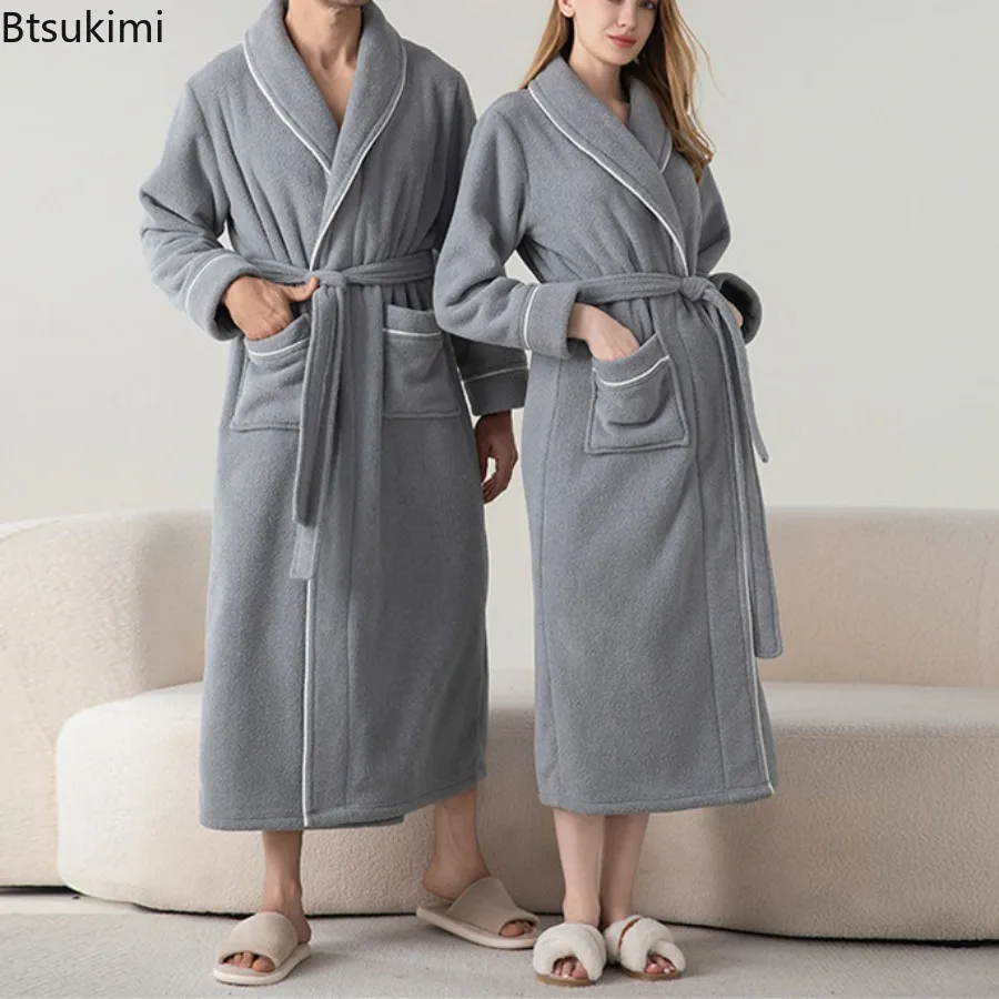 

Длинный халат 202, осенне-зимняя жаккардовая бархатная ночная рубашка, мужской и женский длинный толстый халат, пижама, длинный халат для женщин