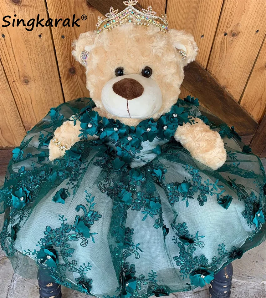 Special Link for Little Teddy Bear Dress Quinceanera Gown Green Flowers Appliques Lace Crystals Customized Bear Not Included