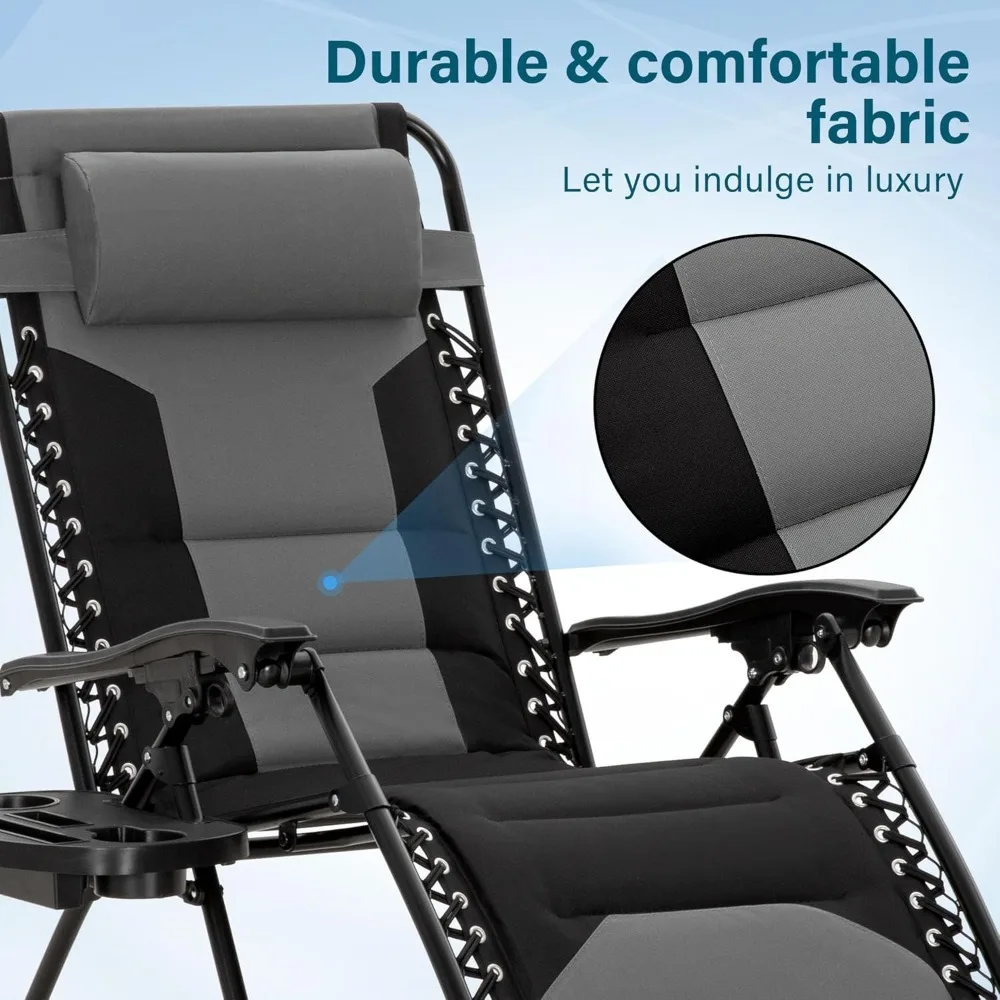 Padded Zero Gravity Chair Set of 2, Folding Patio Lounge Recliner with Adjustable Pillows & Cup Holder, Customized