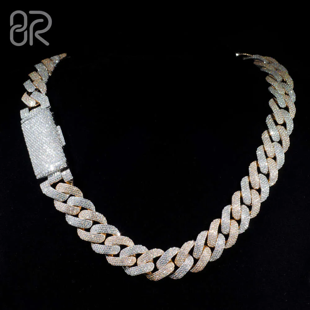 18mm 18 Inches Vvs Moissanite Cuban Link Chain Necklace Two Tones Bling Diamond Curb Hip Hop Circular Arc.