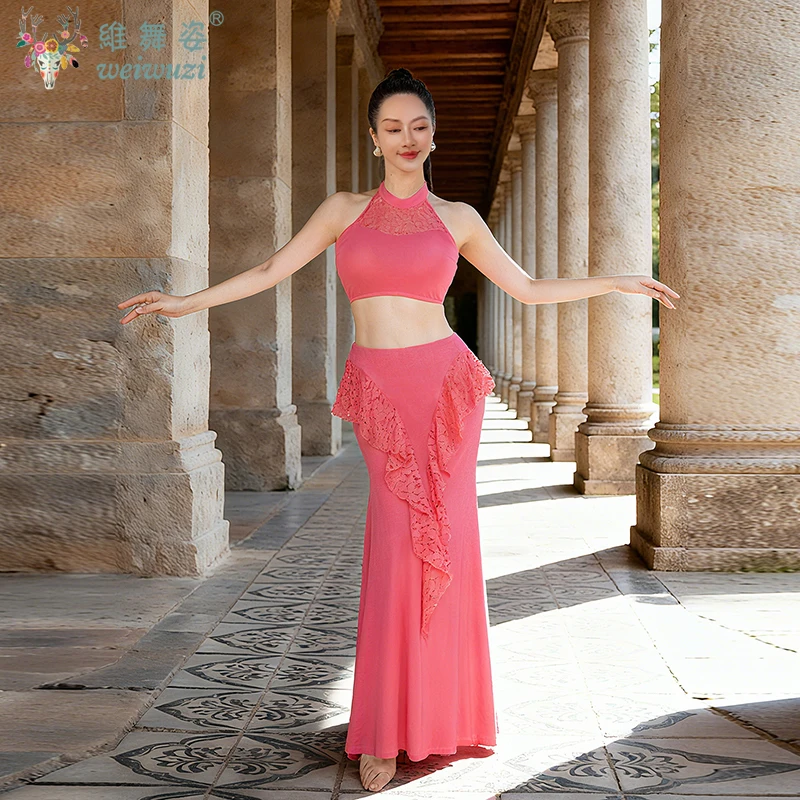 

Костюм для танца живота для женщин, удобный и дышащий сетчатый комплект для взрослых и девочек, одежда для восточных танцев живота