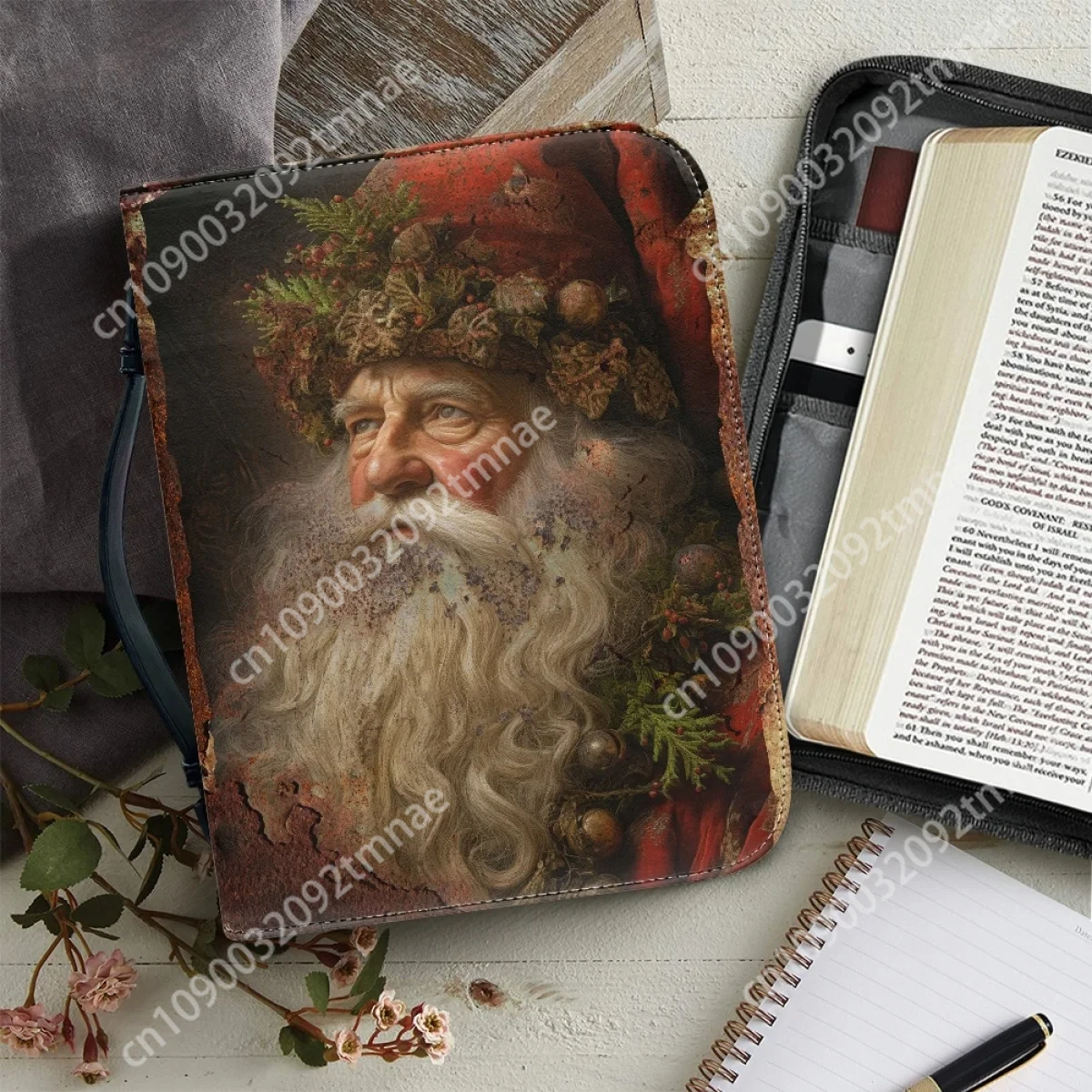 

Santa Claus Print Women's Handbags Clutch Bible Case for Christmas Pu Leather Storage Book Holy Bible Bag Custom Christmas Gifts