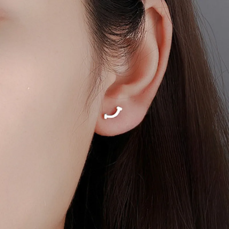 925 Sterling Silver Smile Geometric Stud Earrings for Women Chic Screw Metal Ins Korean Earring Piercing Jewelry Aretes De Mujer