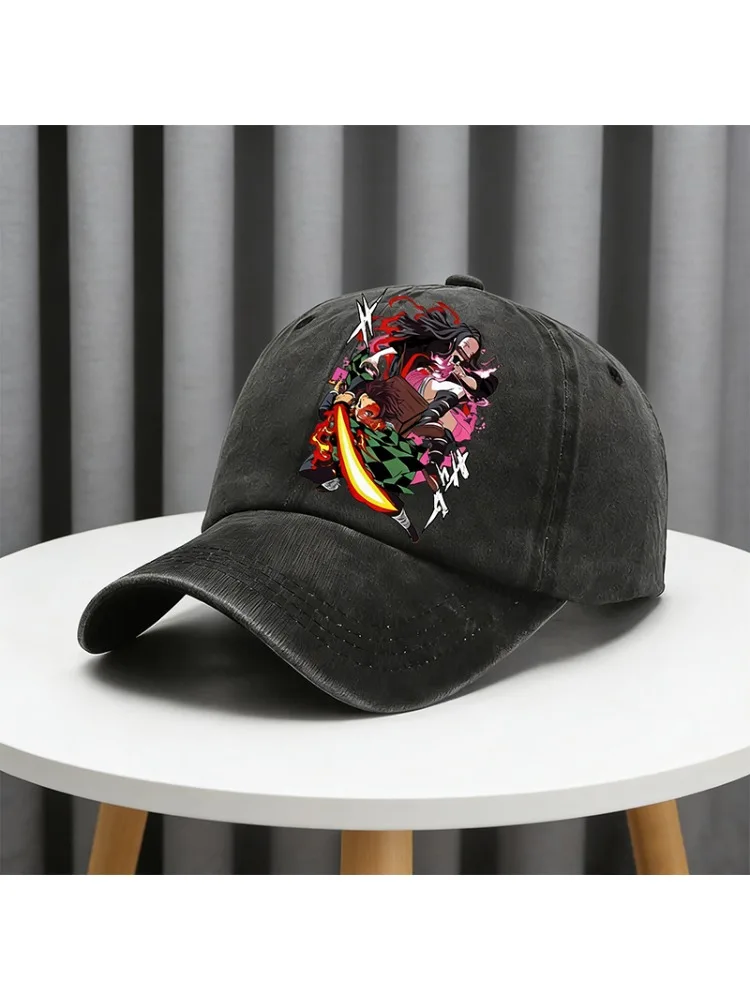 Casquette de baseball lavable pour adultes, motif de personnage d'anime Demon Slayer Infinity Castle, chapeau de soleil, chapeau pointu réglable pour enfants, dessin animé, été