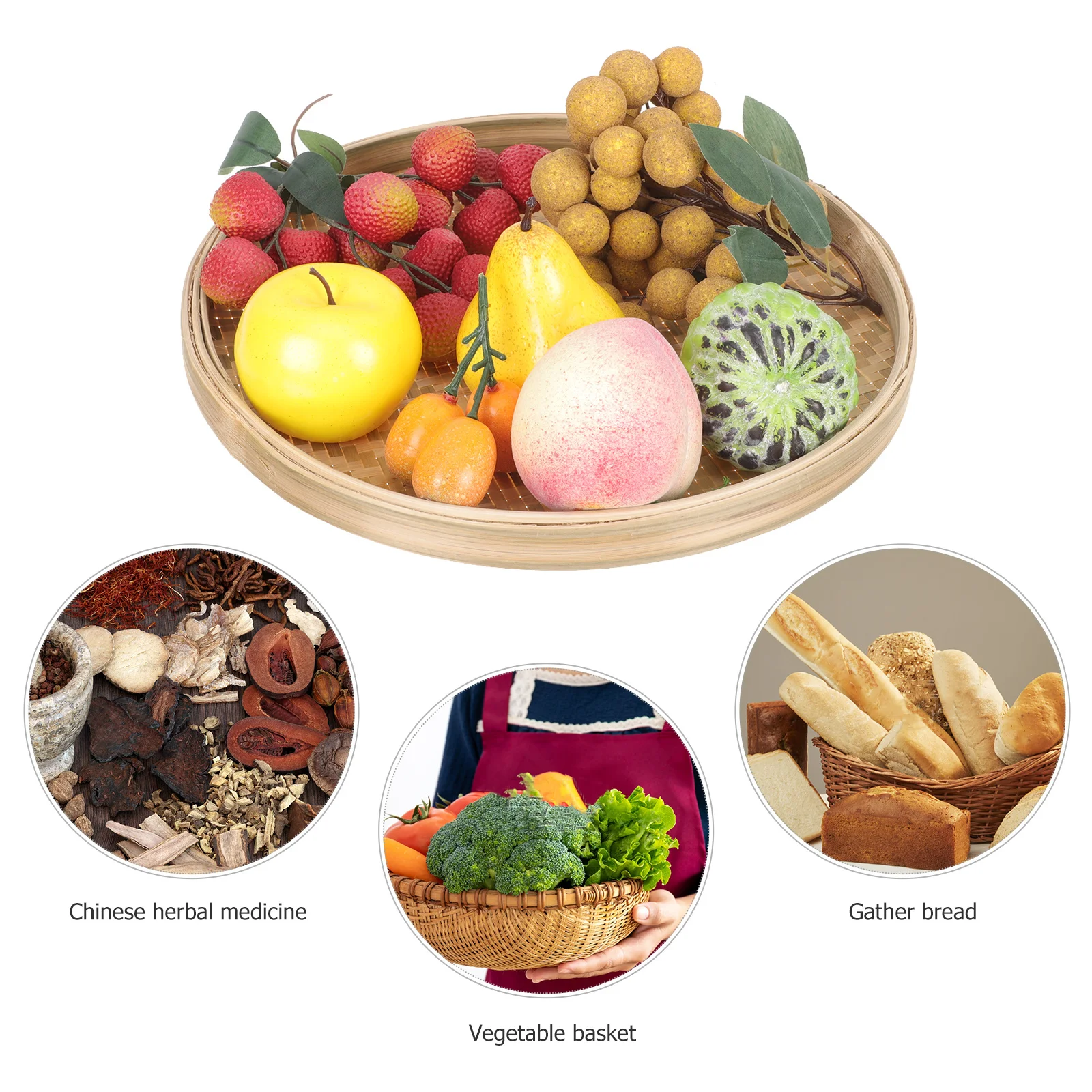 

Bamboo Basket Round Hand Woven Storage Drying Tray For Fruit Bread Food Serving Decorative Home Kitchen Use Small