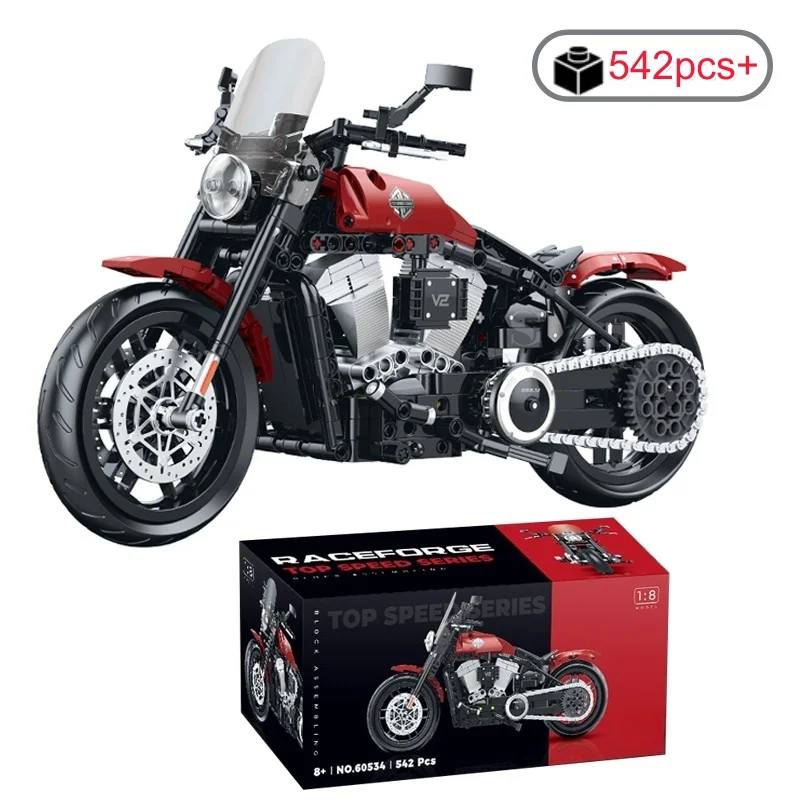 

542 шт. MOC техническая ретро модель мотоцикла, строительные блоки, кирпичи, городской гонщик, супербайк, игрушка для детей, подарки на день рождения, Рождество