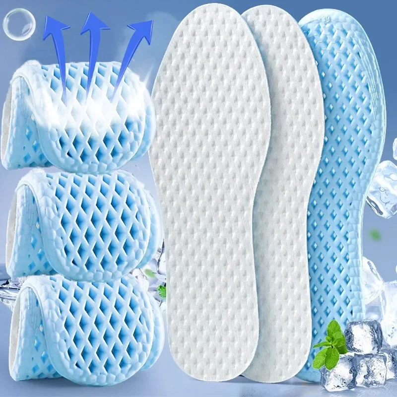 4PCS Blue Cooling ฟองน้ํา Deodorizing ดูดซับเหงื่อพื้นรองเท้านุ่ม Insoles สําหรับผู้หญิงผู้ชายฤดูร้อนใหม่กีฬา Cooler รองเท้า Pad