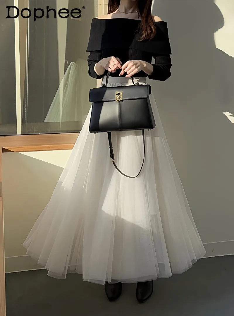 

Японская милая юбка-миди с высокой талией и эластичным поясом, новинка 2026 года, универсальная женская юбка для повседневной носки