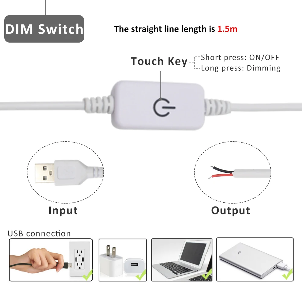 5V USB Touch Sensor Switch COB LED Strip Light ON/OFF Dimming 320Led/M Light belt Flexible Led Light Bright Dimmable for Bedroom