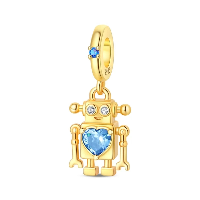 

New 925 Sterling Silver Heart-Shaped Cute Robot Charms Pendant For Women Fit 3mm Original Bracelet DIY Party Jewelry Gifts