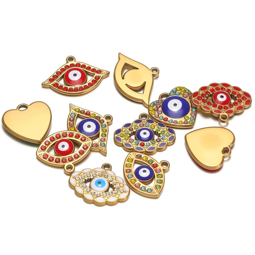 

4Pcs Stainless Steel Turkey Evil Eyes Pendants Enamel Charms DIY Exquisite Jewelry Making Necklace Bracelet Findings Wholesale