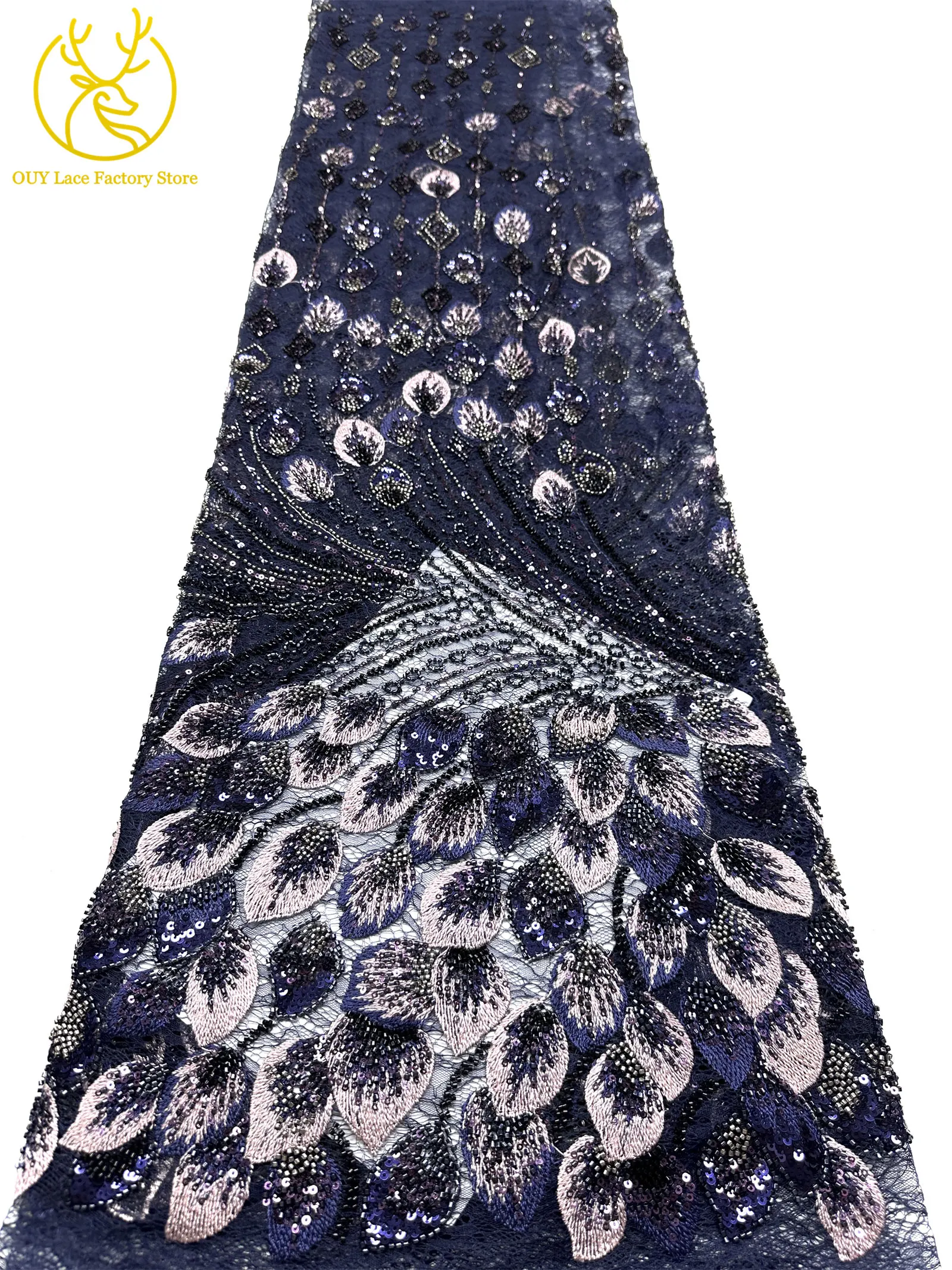 Nigerianischer Spitzenstoff im neuen Stil mit 3D-Stickerei, 5 Yards, eleganter afrikanischer Spitzenstoff mit Perlen und Pailletten für Brautkleider und Hochzeitskleider zum Nähen – Detail 18