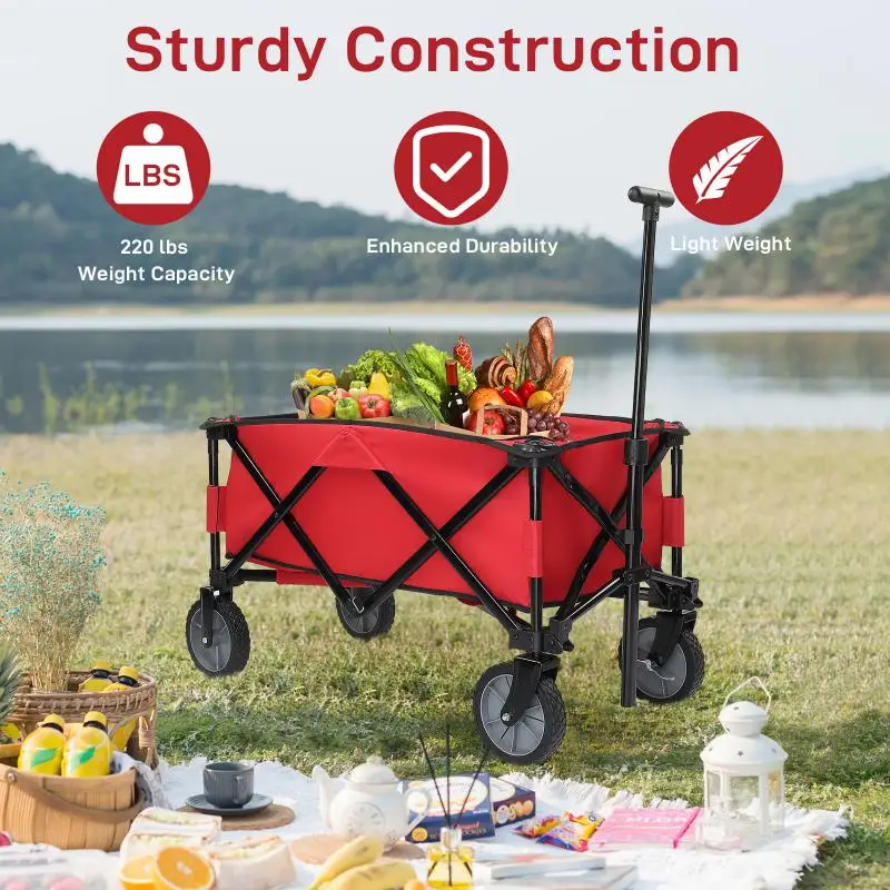 

Folding Wagon Cart Portable Outdoor Camping Beach Carts Multifunctional Shopping Basket Push Cart Picnic BBQ Handcart Trolley