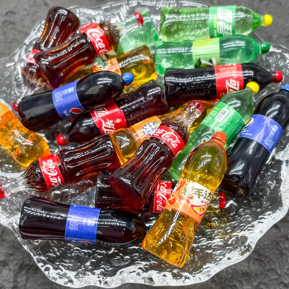 5 szt. Symulacja jedzenia i zabawy, model butelki napoju Cola, akcesoria z żywicy, DIY etui na telefon komórkowy, dziurkowane buty, kwiaty, akcesoria do włosów.