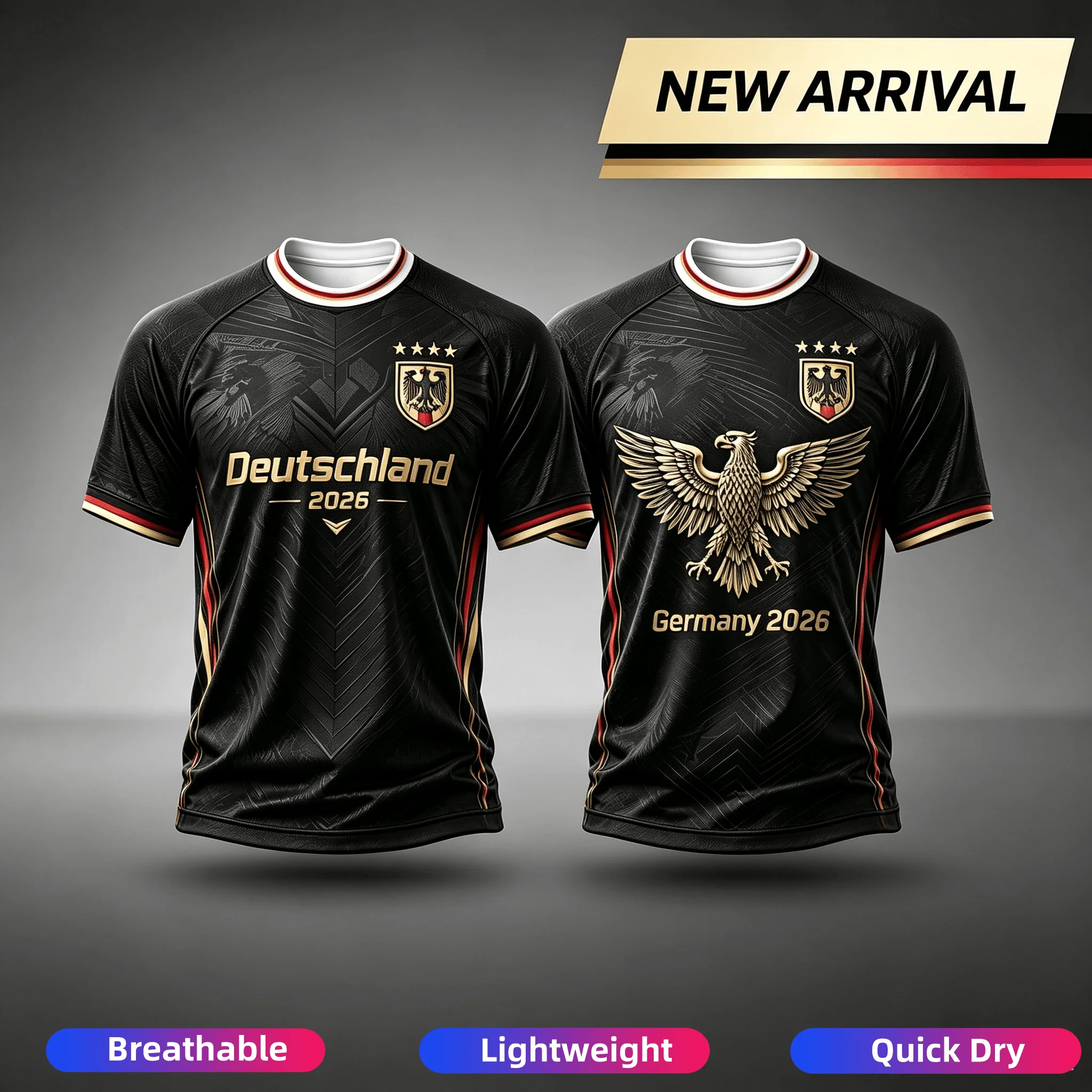 Sports Equipment Jersey - Germany 2026 Black Soccer Jersey Golden