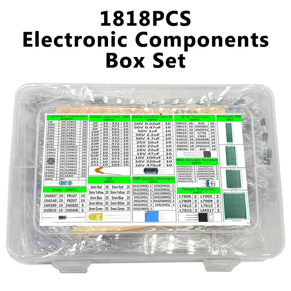 1818Pcs Electronic Components Diy Kit Led Pcb Capacitor Resistor 2n2222 RM063 3296W Potentiometers Ne555 Im317 Diodes Monolithic