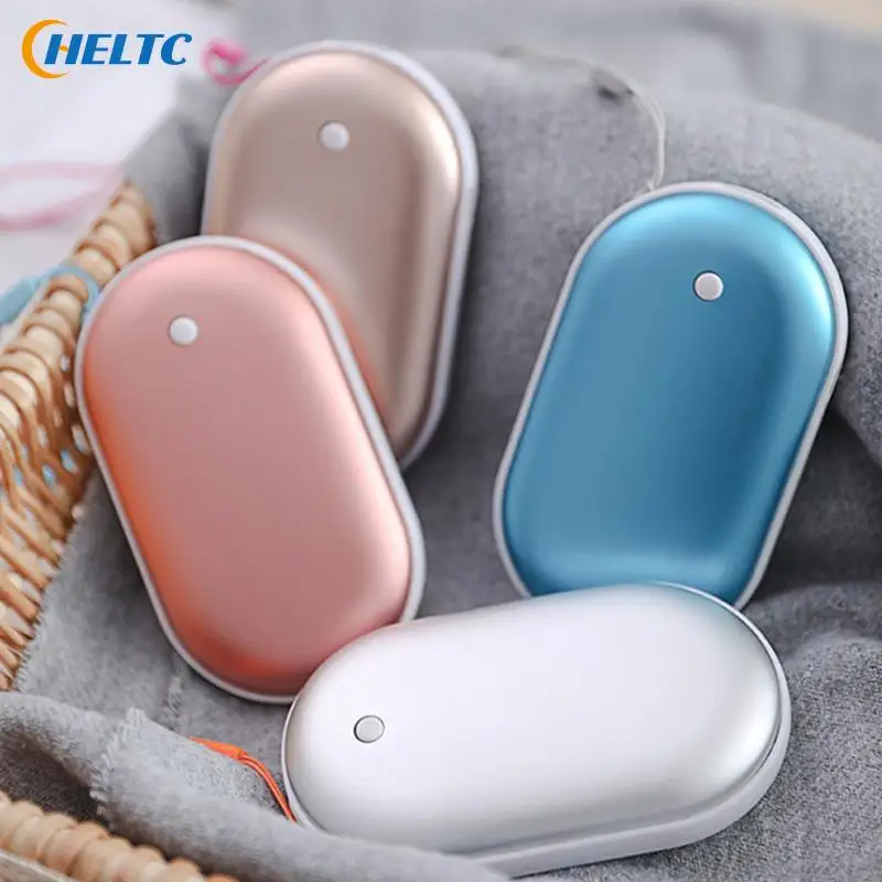 1pcs Mini Hand Warmer Winter Portable USB Rechargeable Pocket Hand Warmer Mobile Power Double-sided Quick Heating 5000mAh