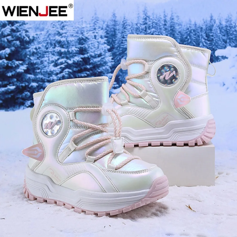 Fashion Winter Children Shoes Plush Waterproof Fabric Non-Slip Girl Snow Boots Warm Outdoor Kids Boys Cotton Walking Sneakers