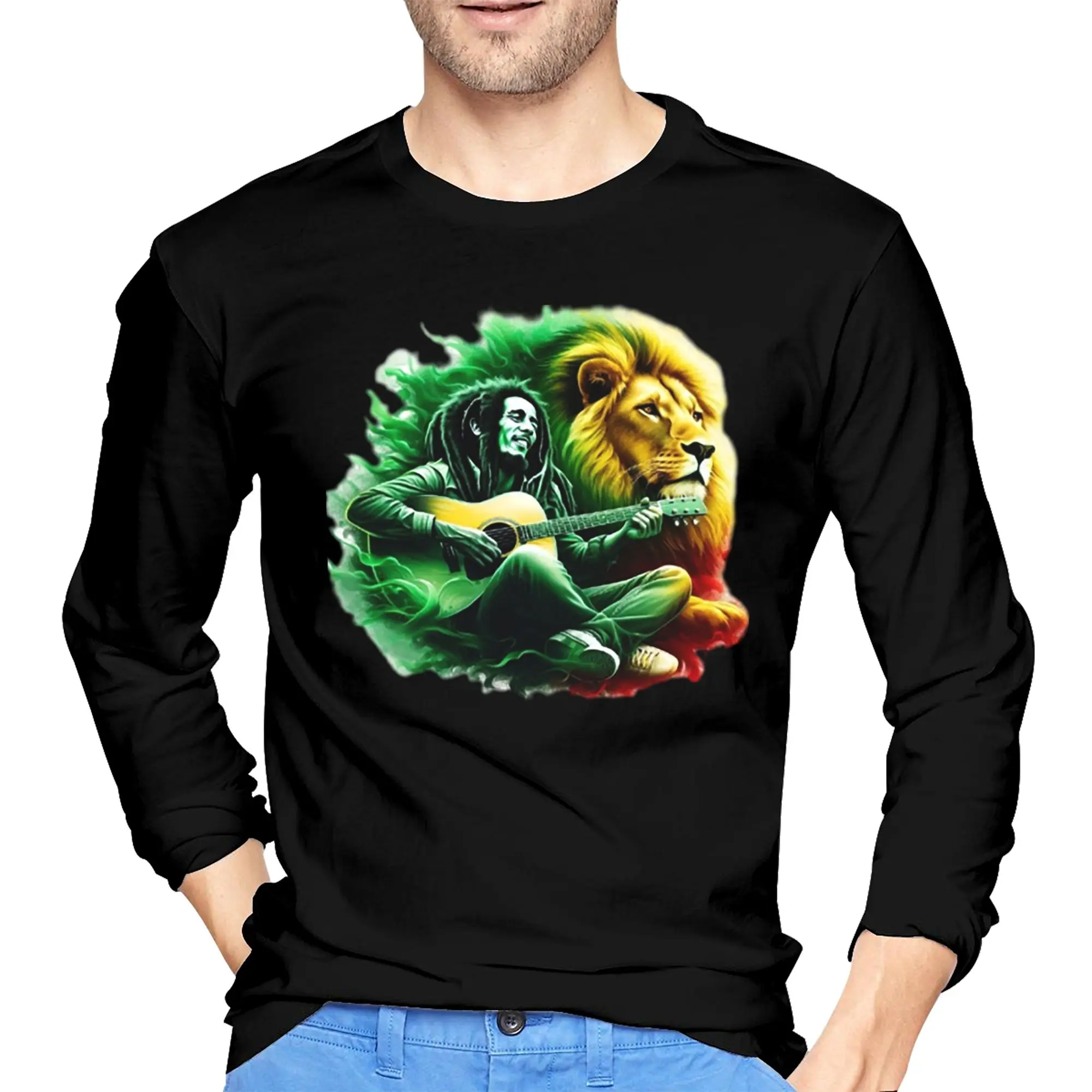 

Bob Marley One Love Men's Long Sleeved T-shirt Fashion Round Neck T shirts Spring and Autumn Men tops