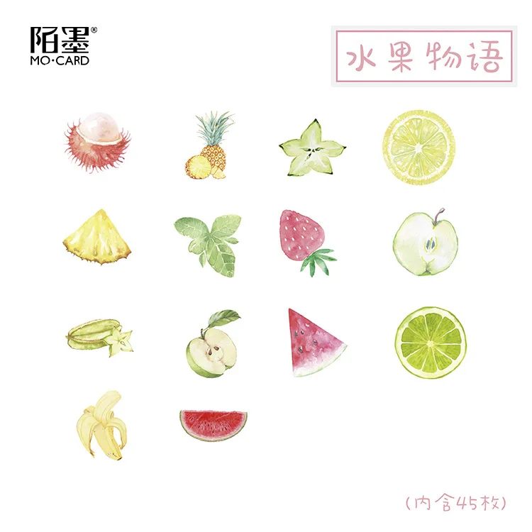 45 Pcs Kawaii Paper Stationery Sticker Set Fresh Fruits For Gift Packing Scrapbooking Album Planner Journal Arts Diy Craft