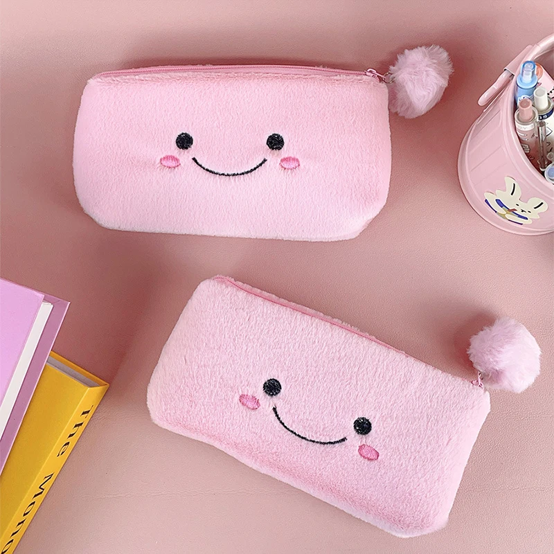 Милый мультяшный плюшевый пенал с улыбкой, простые модные сумки-карандаши, кавайная сумка для хранения канцелярских принадлежностей, большой вместительный пенал, подарки
