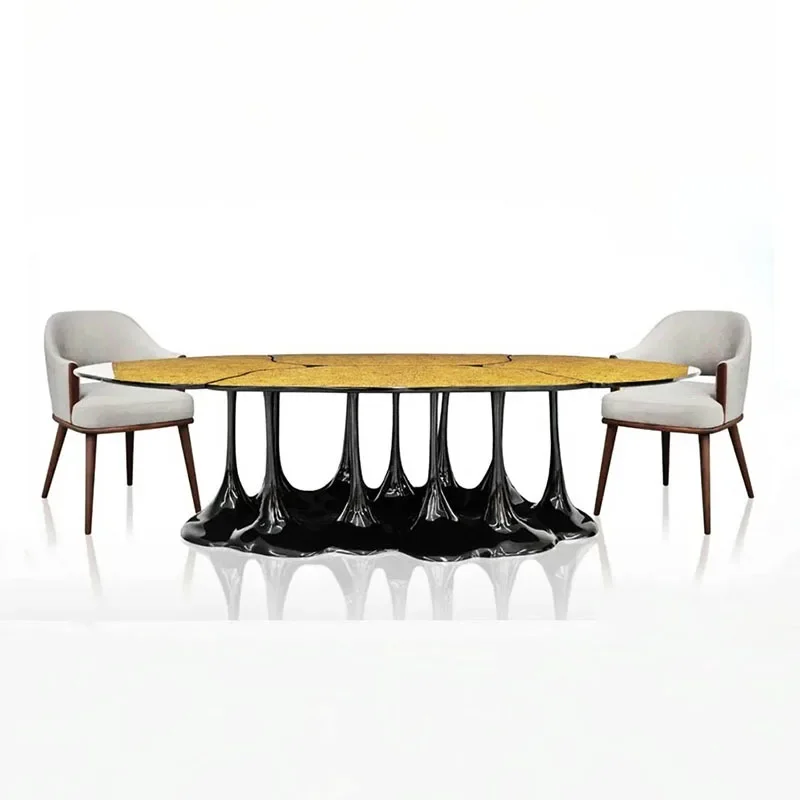 Light luxury high-end sense, high-end home design sense, artistic stainless steel dining table
