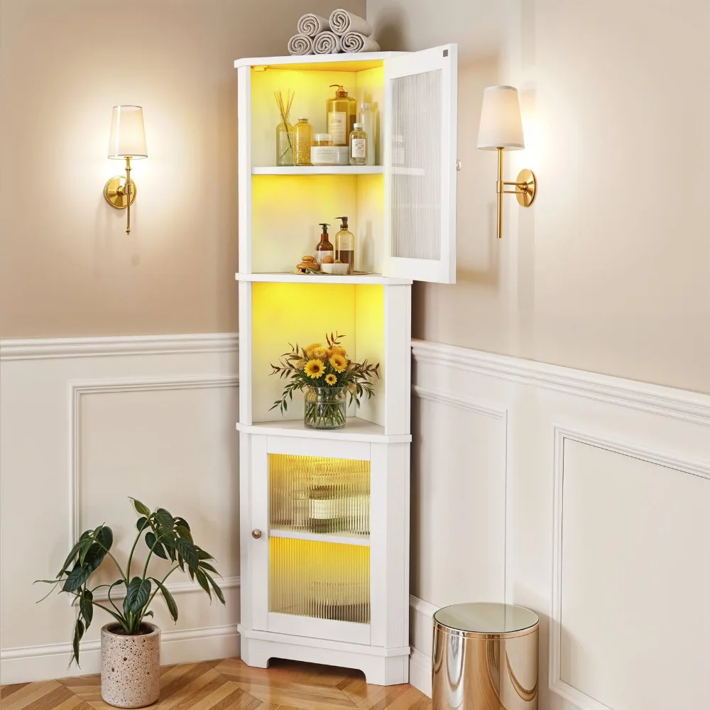 

67" Corner Cabinet Acrylic Doors Storage Adjustable Shelves Home Living Room