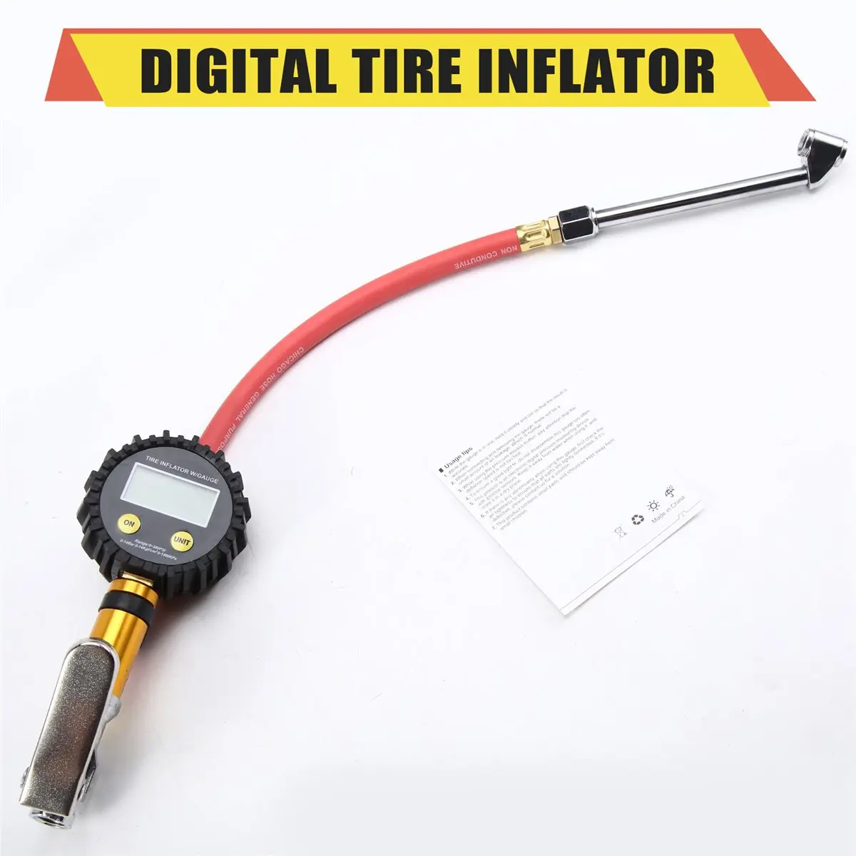 DT81 Tire Inflator Air Line Tyre Pump with Digital Pressure Gauge Tester Universal for Car Motorcycle 3-200PSI