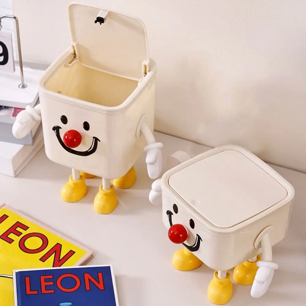 Multi-functional Cartoon Desktop Trash Can Push Type Anti-slip Car Storage Bucket Waterproof Lid Cute Garbage Bin Under Desk