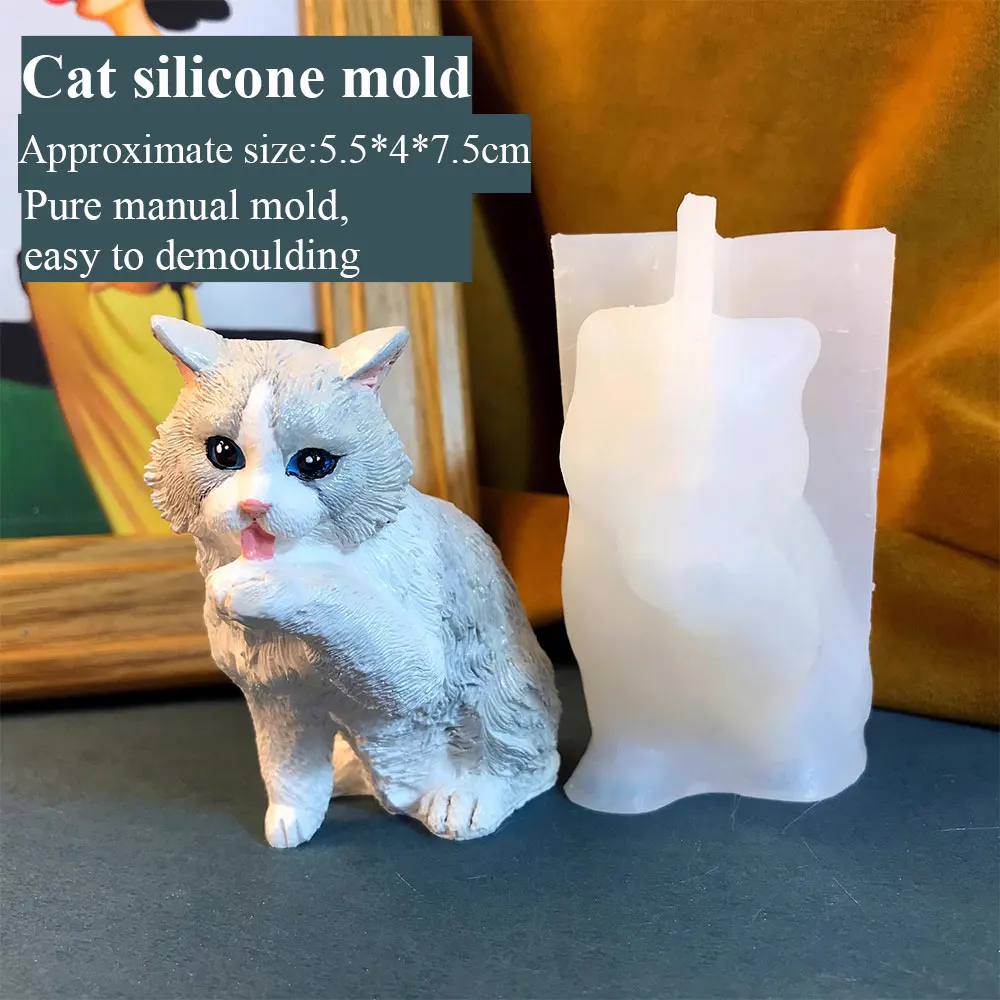 

Licking hand cat mold Dandan drop glue aromatherapy plaster handmade DIY three-dimensional mold cute licking hand cat silicone g