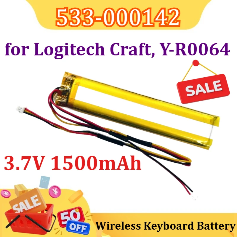 Bateria 3.7V 1500mAh 533-000142 para Logitech Craft, bateria de teclado sem fio Y-R0064