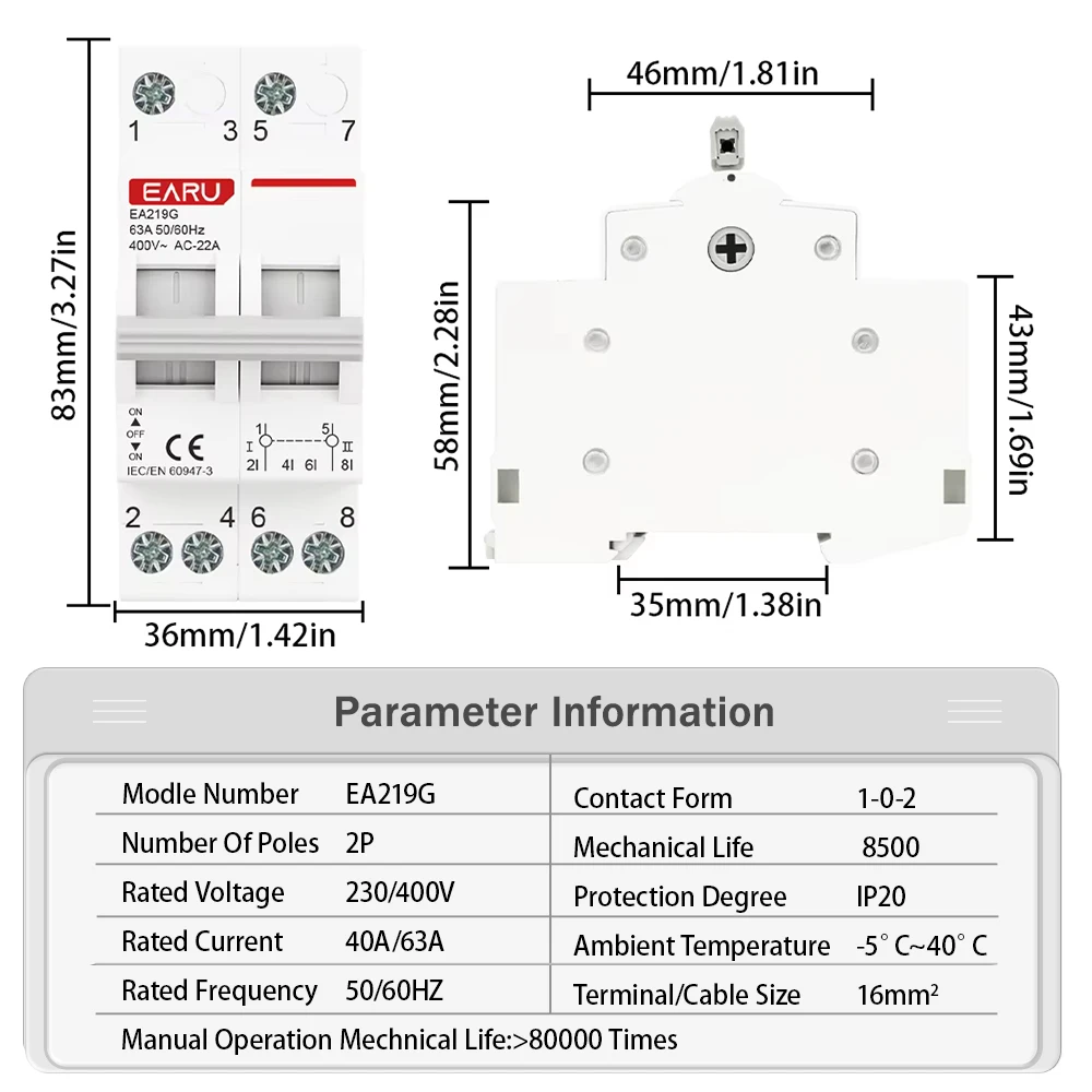 1P 2P 40A 63A MTS Dual Power Manual Transfer Interlock Circuit Breaker Din Rail Isolating Discounnecting Switch Circuit Breaker