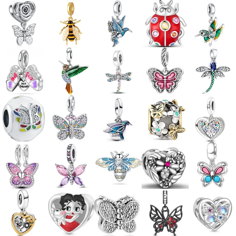 

Новинка весны 925, серебряные бусины с подвеской в виде пчелы, бабочки, стрекозы, подходят для европейского оригинального браслета, женские очаровательные ювелирные изделия своими руками