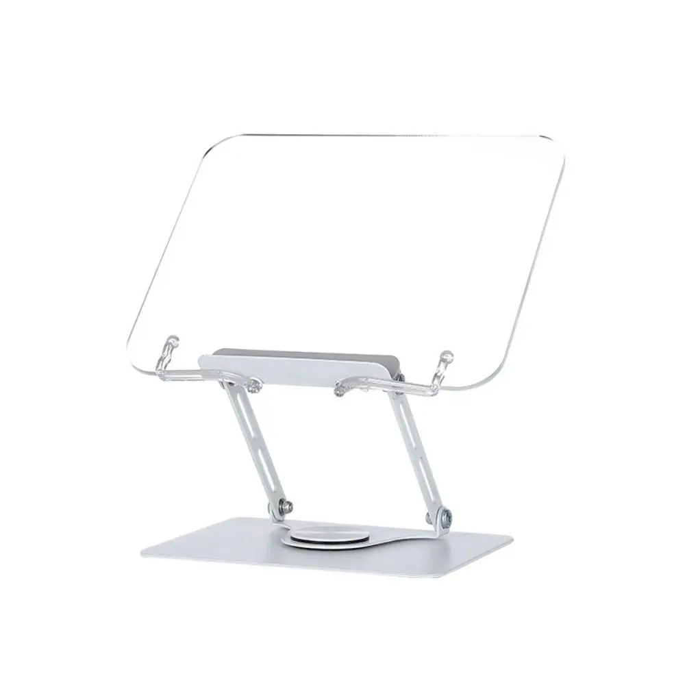 Adjustable Height Acrylic Book Stand 360° Rotating Base Foldable Cookbook Holder Hands Free Elastic Page Clips