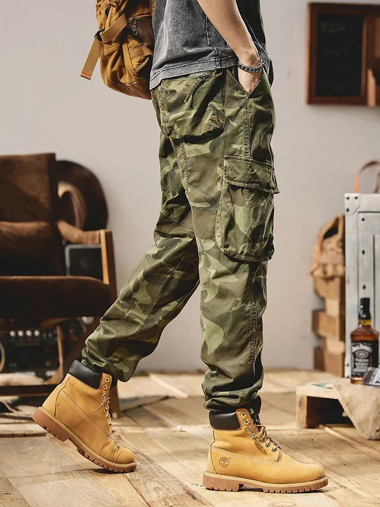 Camo Military Work Wear Cotton Casual Straight Long Trousers Male