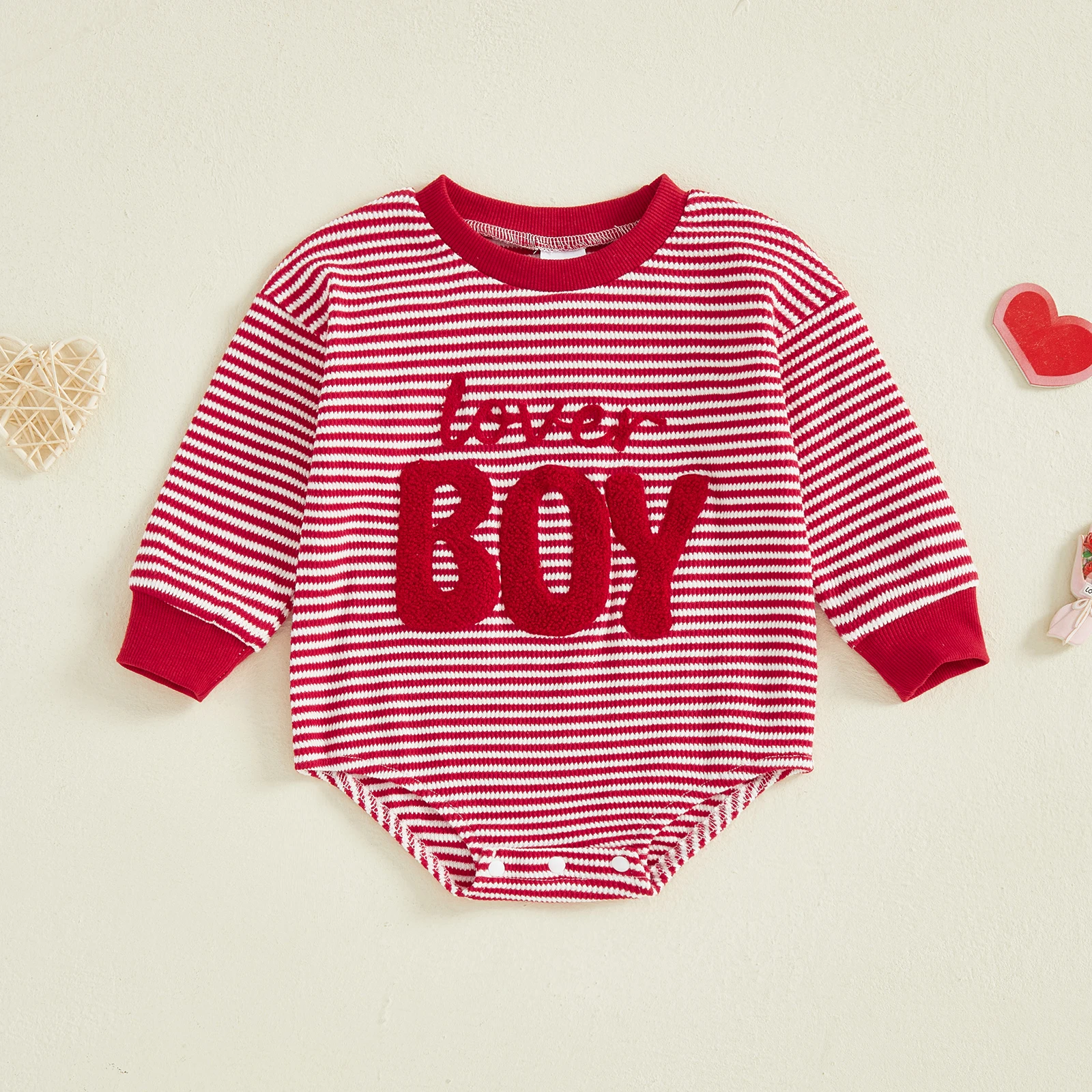 

Blotona для маленьких мальчиков, комбинезон на День святого Валентина, боди в полоску с длинными рукавами и круглым вырезом, вышивкой букв