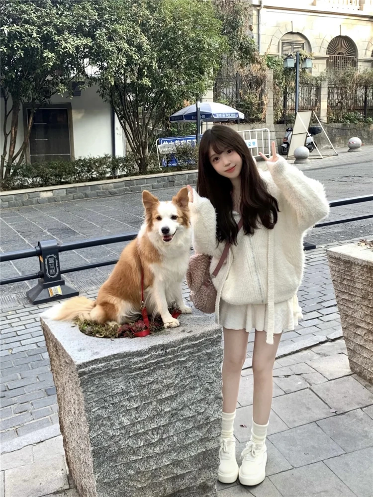 

Женская повседневная универсальная теплая мягкая кофта-свитер с капюшоном и длинными рукавами Kumikumi Sweet Style, весенний вязаный свитер свободного кроя