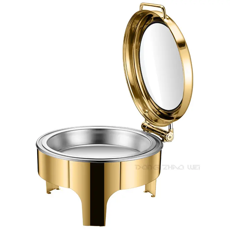 Hotel Supplies Chafing Dishes Buffet Set Luxury 6 Liters Stainless Steel Food Warmer Wholesale Round Gold Chafing Dishes 1pcs