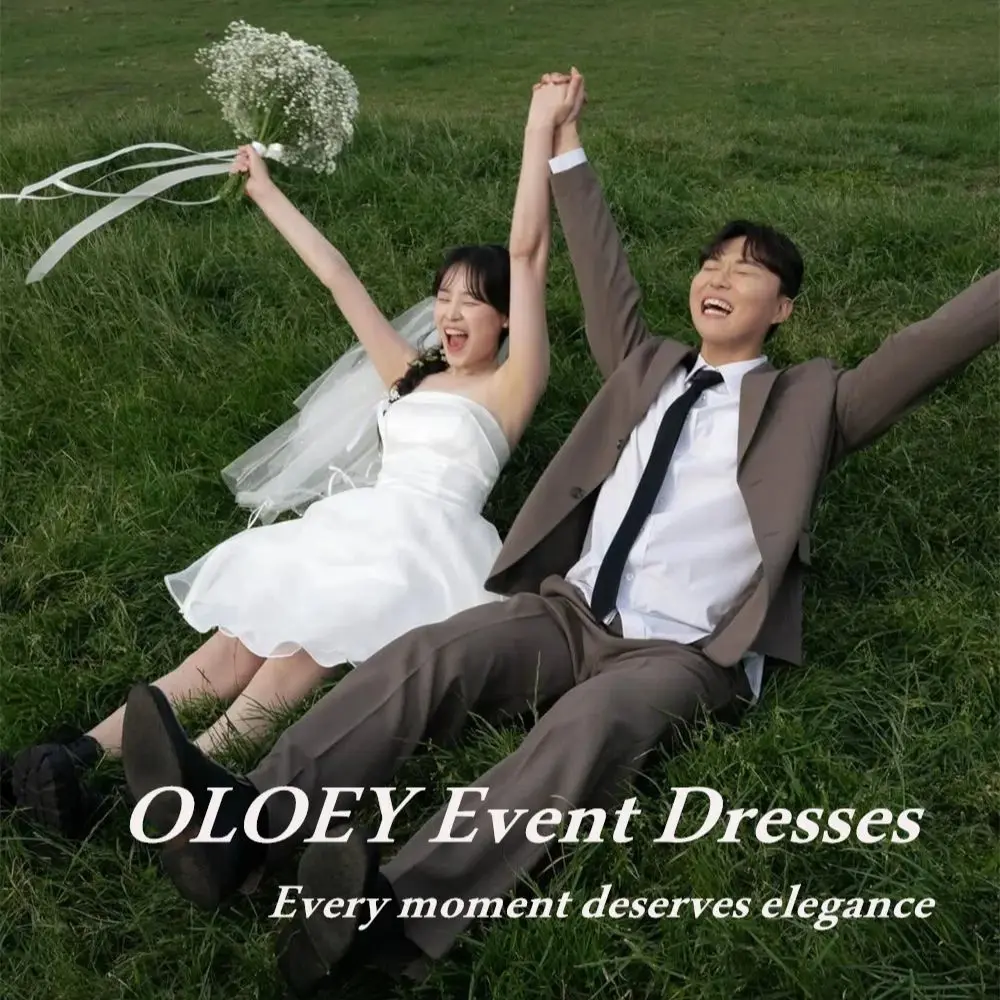 OLOEY Simple Strapless Short Wedding Dress Korea Snapshots Puffy A Line Above Knee Length Bridal Gown Customized Corset