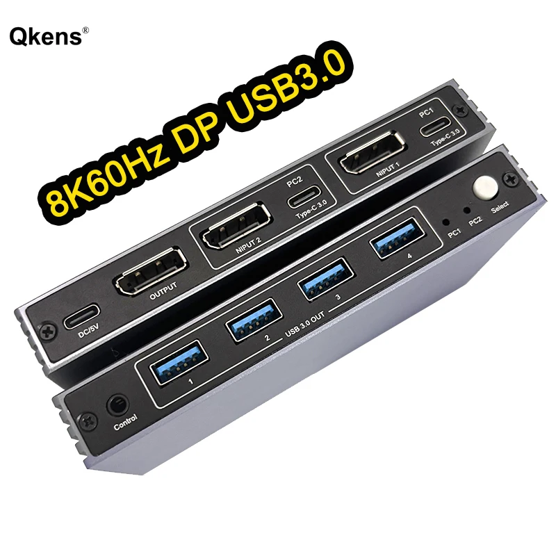 

KVM-переключатель 8K 60 Гц DP с 4 портами USB 3.0, 4K 120 Гц DisplayPort, 2 входа 1 выход для совместного использования мыши, клавиатуры и монитора между 2 ноутбуками/ПК