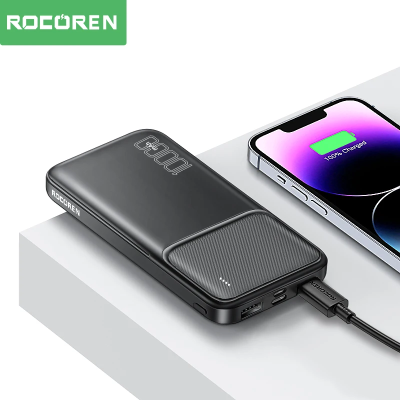 Rocoren-Banque d\'alimentation à charge rapide, chargeur portable, batterie externe, 10000 mAh, 10000 mAh, iPhone, Xiaomi Mi 13, POCO