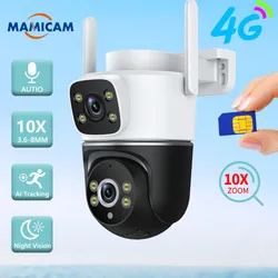 4G LTE Cellular Security Camera Dual Lens Outdoor Cameras for Home Security with Pan Tilt HD Night Vision 2-Way Talk IP66 Water