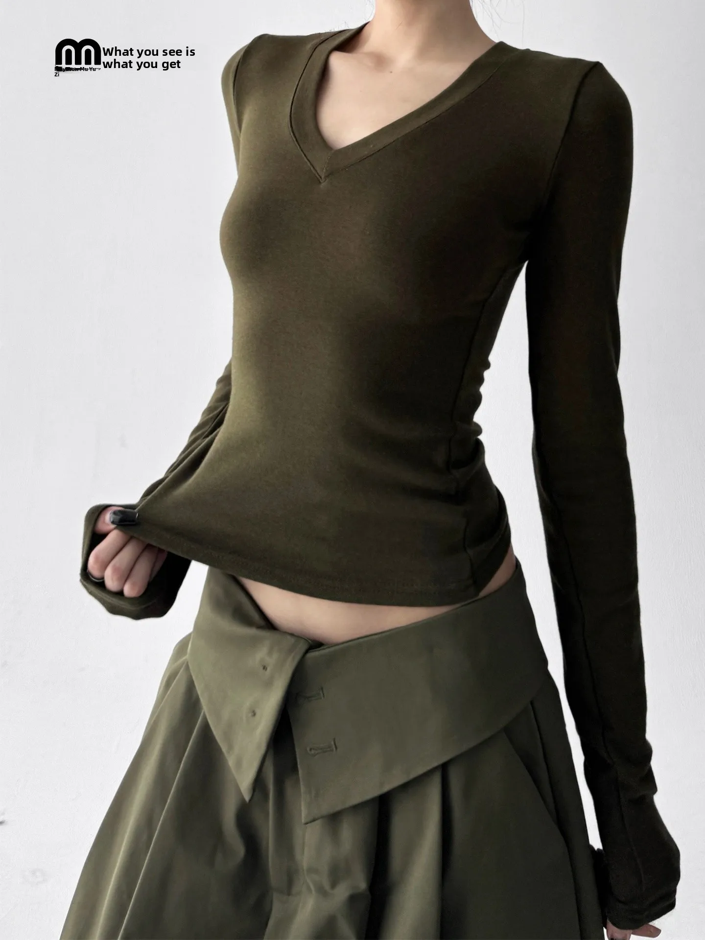 Slim Fit V-Ne Base irt Women's Autumn Winter New Sexy Body ape Long Sve T-irt Pure Desire Inner Wear Casual Top