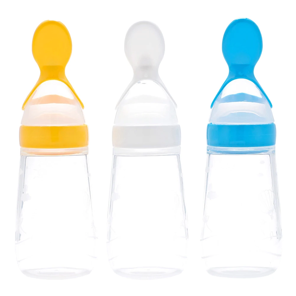 

3pcs Silicone Rice Paste Spoon Flat Bottom Baby Food Feeders Squeeze Containers Cereal Bottles Safe Durable Infant