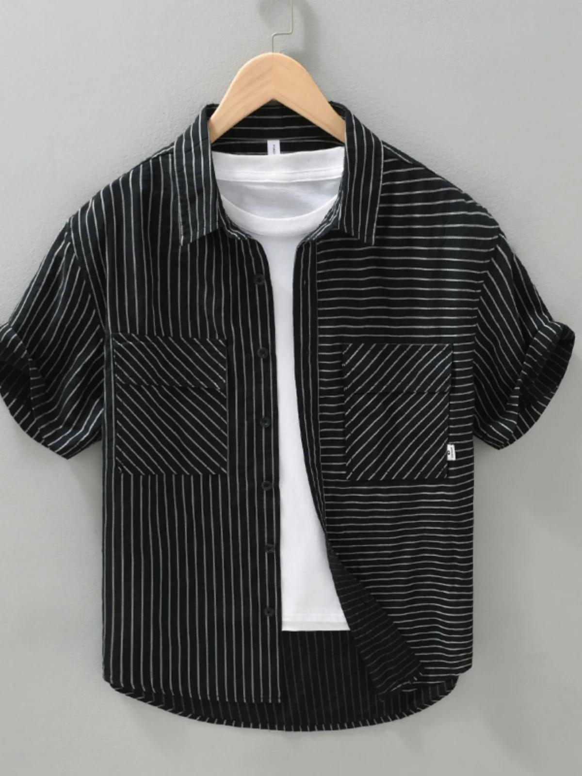 

Cool Feeling Men's ort Sve irt Summer Season Casual Sle Breathable Lightweight Regular Fit Striped Pattern