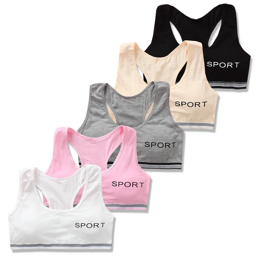 Solid Girls Camisoles Letter Pattern Sports Vest Cotton Kids Underwear Soft No Ring Children Training Bras