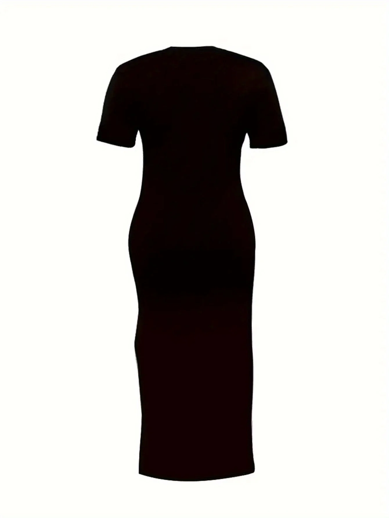 Sommer Damen elastisch schwarz Blessed Rundhals Kurzarm T-Shirt Kleid langes Kleid Damenbekleidung