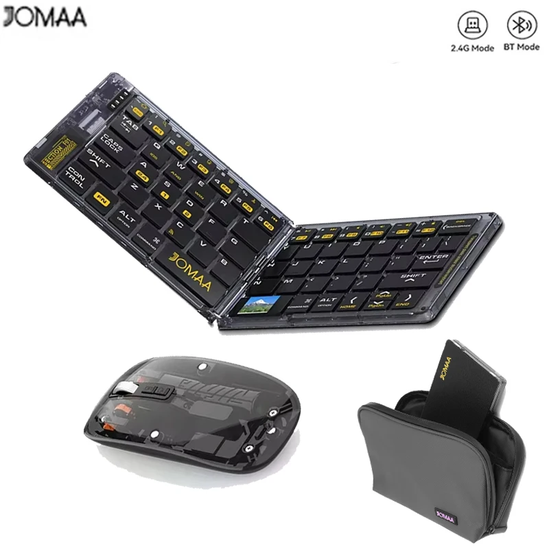 Jomaa Portable Transparent Folding Wirless Keyboard with Storage Bag Rechargeable Keyboard and Mouse Set Portable Slient Click